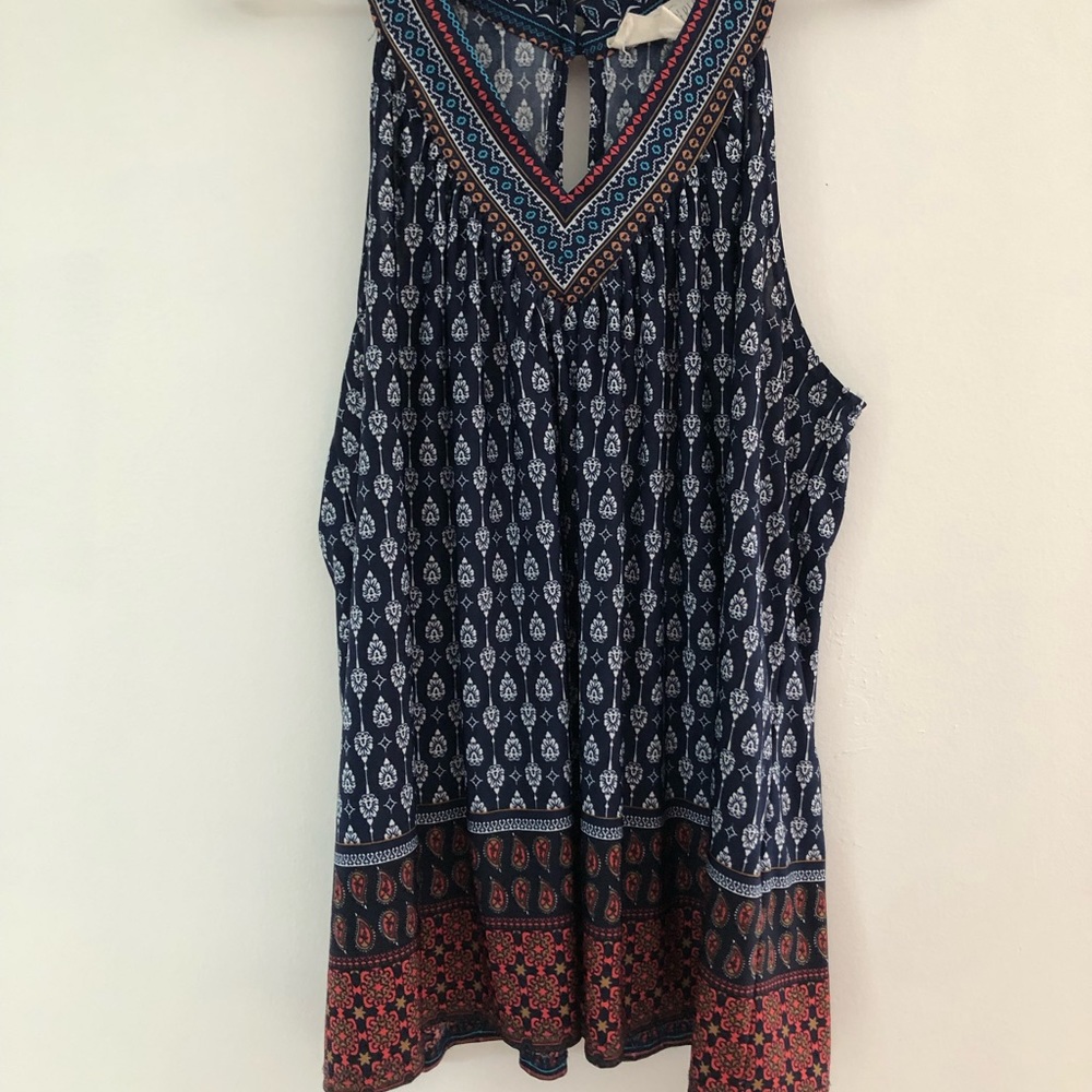 Blue tank with geometric boho print
